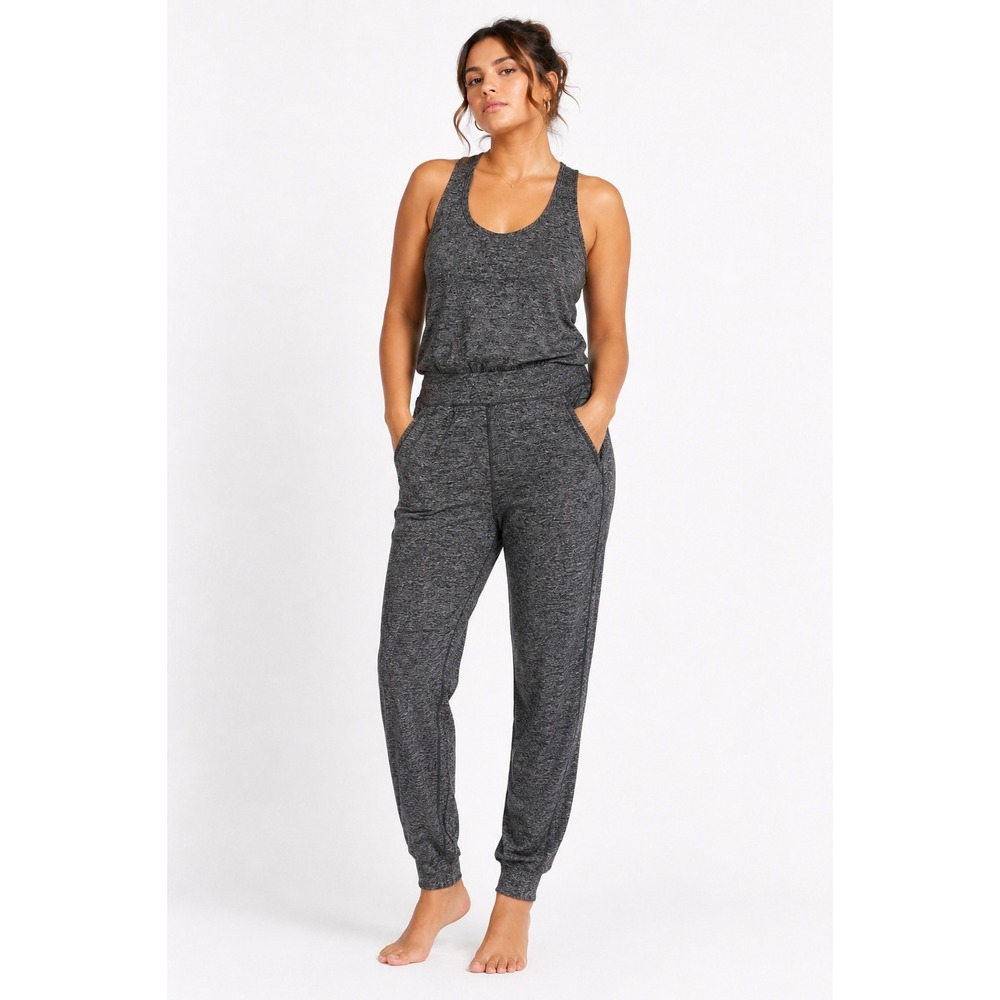 Sweaty Betty Gary Jumpsuit L Gray Racerback Jogger Yoga Athleisure One Piece
